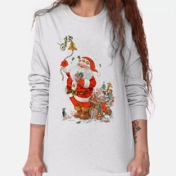 Santa Claus Merry Christmas Grandma Xmas Long Sleeve Tshirt Tee for Women - Picture 1 of 3
